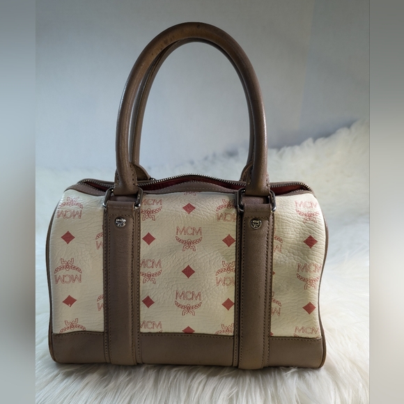 MCM Boston Bag White Pink Beige - Picture 14 of 16
